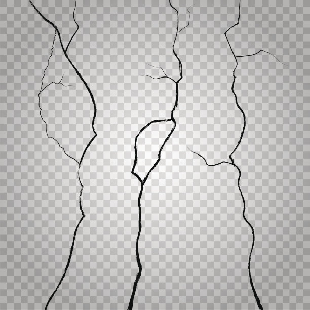 透明方格背景上的矢量墙裂缝素材图片