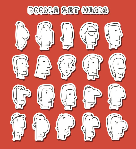 20个不同的男性角色。脸的男孩。图片下载