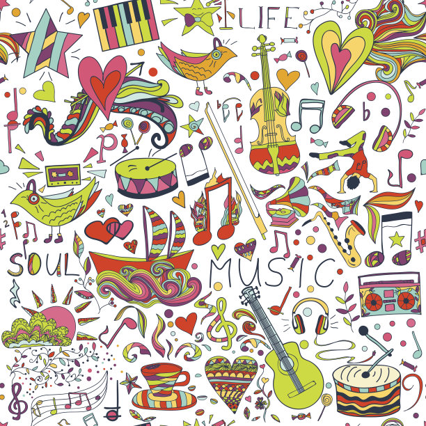 无缝模式。手绘彩色音乐背景图片下载