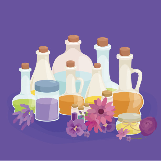 瓶子与有机精油和肥皂棒设置图片下载