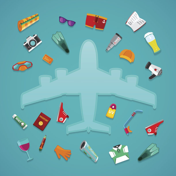飞机旅游&旅游矢量概念在平面风格图片下载