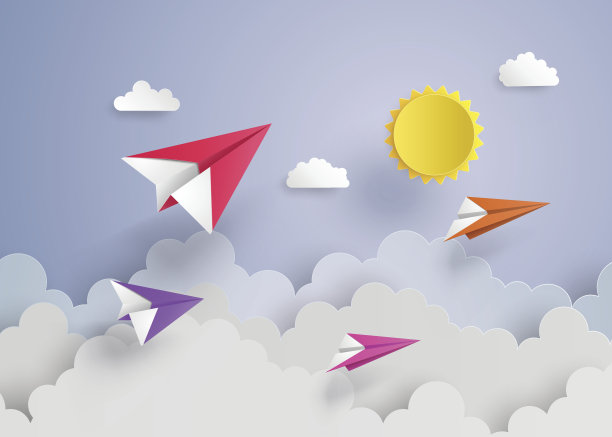 蓝天上的纸飞机素材图片