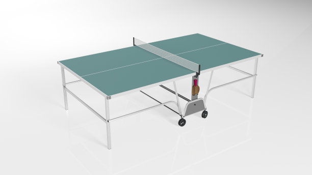 乒乓球，乒乓球台与球拍隔离在白色上图片下载