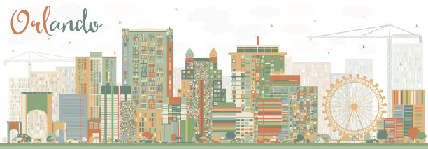 抽象的奥兰多天际线与彩色建筑。图片下载