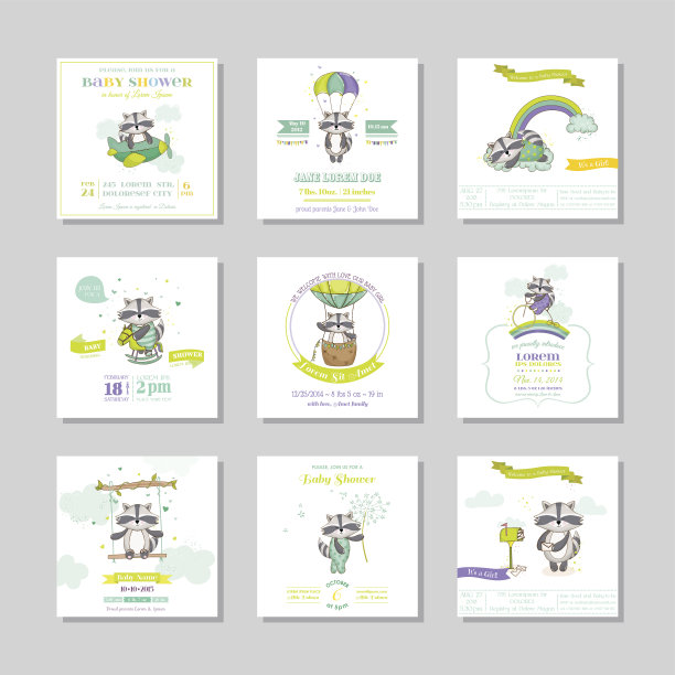 婴儿洗澡卡。到达小卡片。小浣熊的男孩图片下载