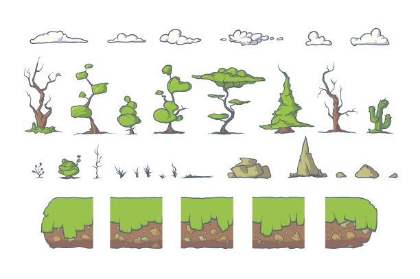 瓷砖设置平台游戏，无缝矢量地面块游戏图片下载