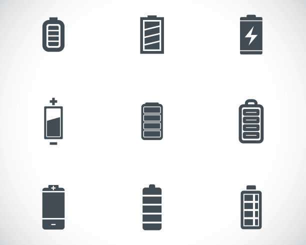 向量黑色电池图标设置图片下载