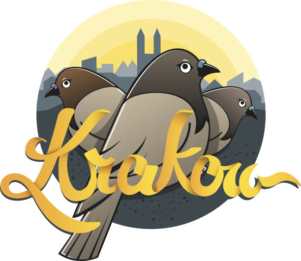 手绘标志克拉科夫，克拉科夫。城市的鸽子图片下载