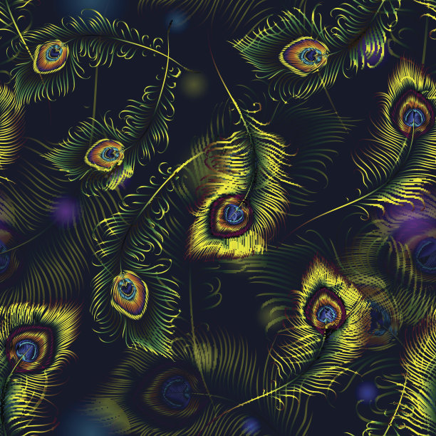 美丽的矢量孔雀羽毛无缝图案素材图片