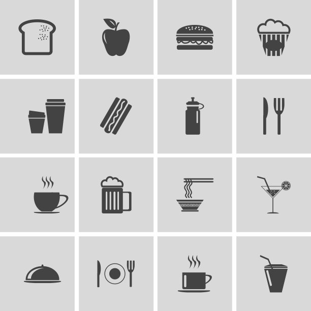 扁平简约图标合集（食物、餐厅、厨房）图片下载