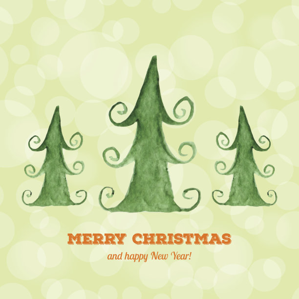 圣诞贺卡与水彩圣诞树图片下载