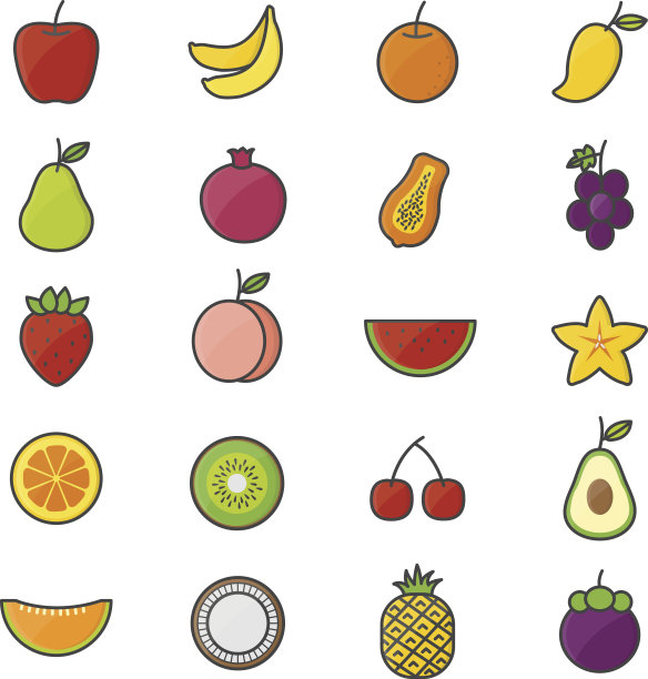 水果健康食品的自然颜色图标图片下载