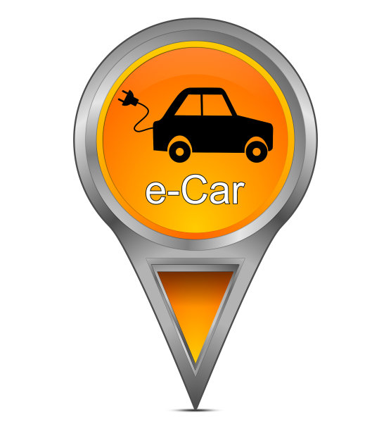 地图指针与e-Car - 3d插图图片下载