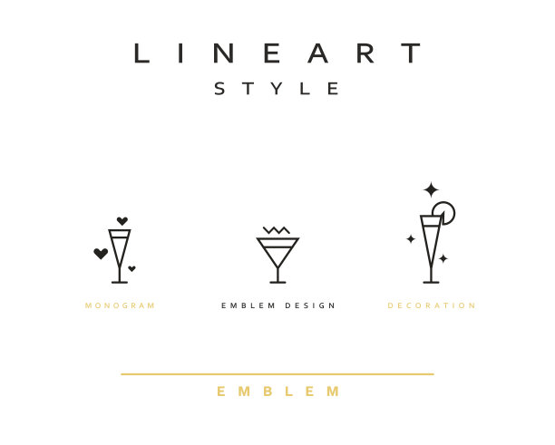 鸡尾酒酒杯矢量图标风格线条艺术图片下载