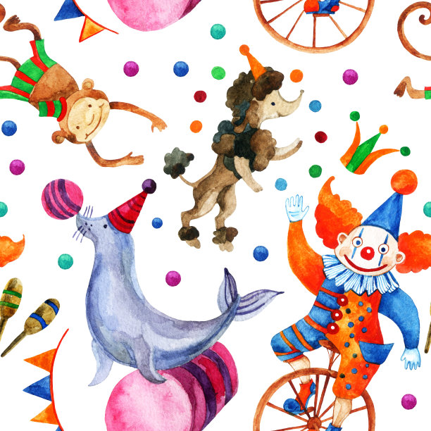 水彩马戏团无缝图案。图片下载