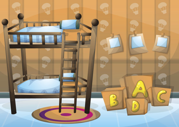 卡通矢量插图室内儿童房与分层图片下载