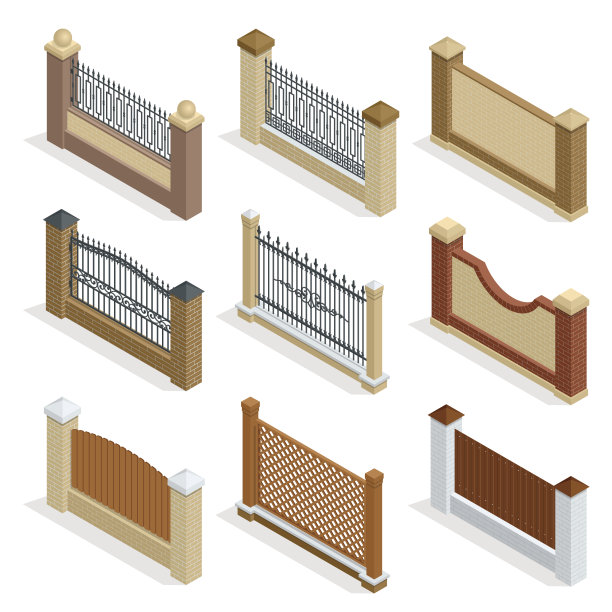 矢量等距栅栏和门图片下载
