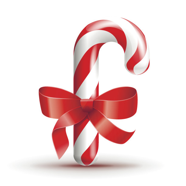 圣诞糖果手杖与红色弓孤立在白色的背景。图片下载