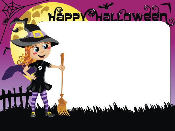 万圣节照片相框边界孩子女巫服装图片下载