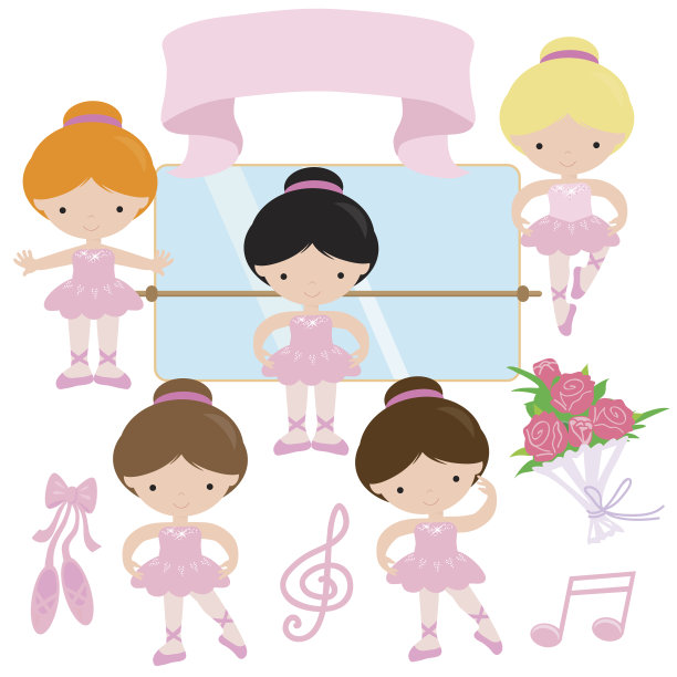 漂亮的芭蕾舞者矢量卡通插图图片下载