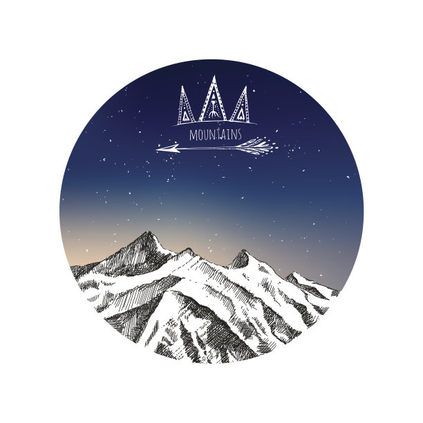 波西米亚风格的山脉手绘矢量插图图片下载