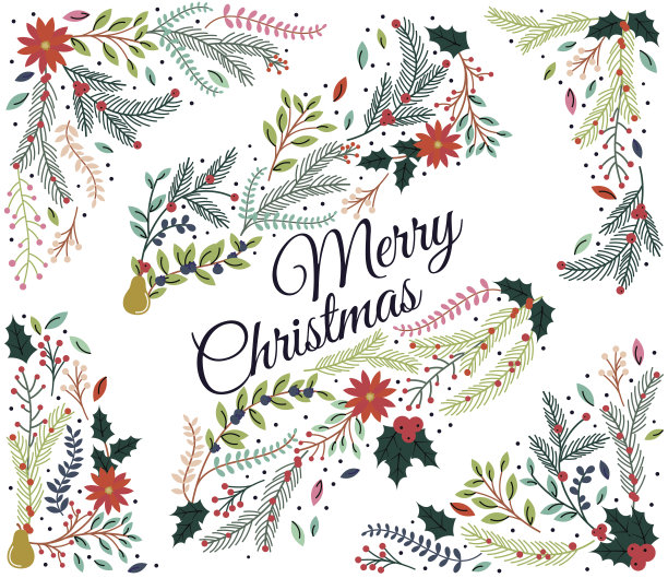 矢量花卉装饰为圣诞节或冬季假期图片下载