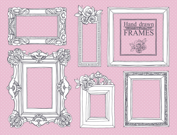 一套复古镜框。图片下载