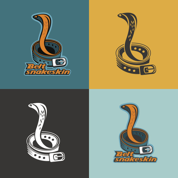 收藏纹章蛇皮腰带。皮革配件。蛇皮。矢量纹章店皮革配件。图片下载