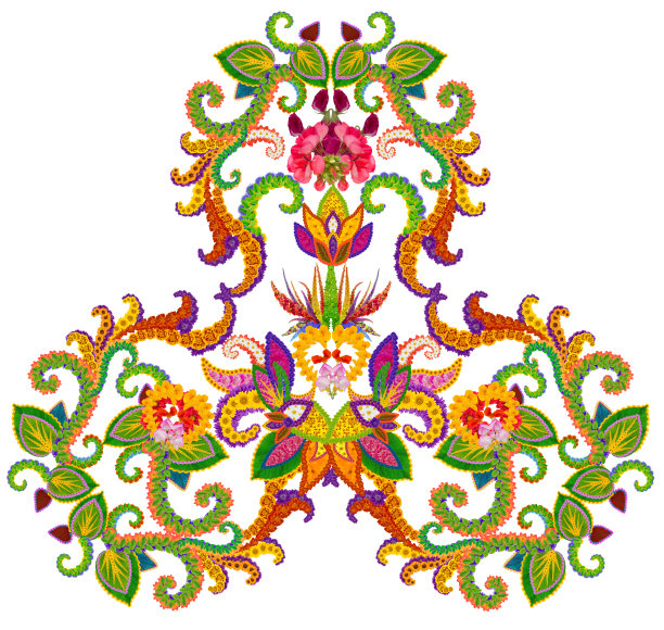 波斯地毯的基本元素地毯-月亮诞生。孤立的抽象手工照片拼贴从夏天的花图片下载