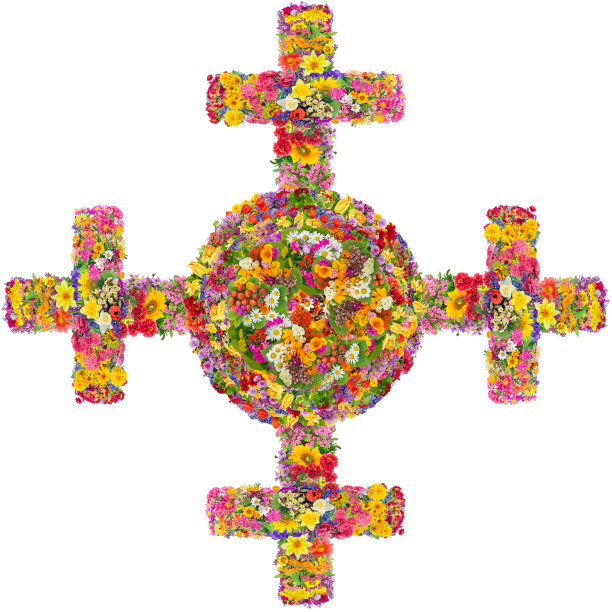 太阳古代古凯尔特人北欧交叉概念。孤立的手工拼贴从夏季生动的花朵。你可以在我的作品集里找到所有的全尺寸图片。图片下载