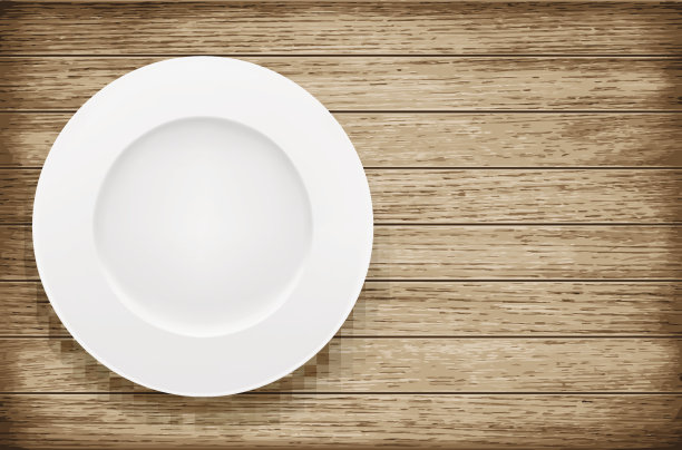 空盘子放在木桌上。矢量图图片下载