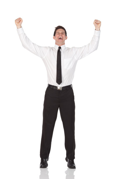 商人举起手臂欢呼图片下载