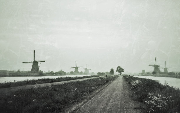 荷兰肯德戴克的黎明风车图片下载