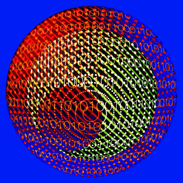 彩色二进制代码设计与圆形图案图片下载