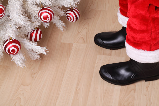 圣诞老人站在圣诞树前图片下载