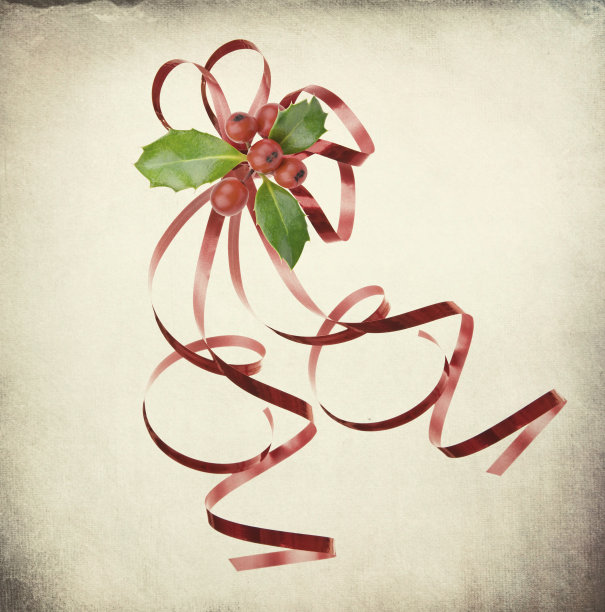 圣诞节装饰小玩意和装饰与丝带孤立在白色图片下载