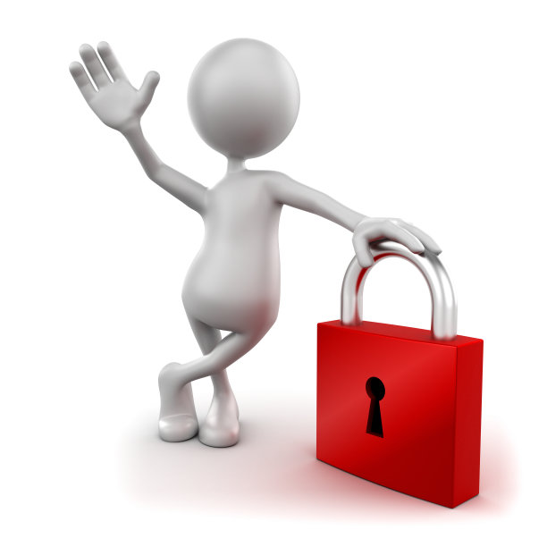 安全理念:3d人带锁，隔离/剪切路径图片下载