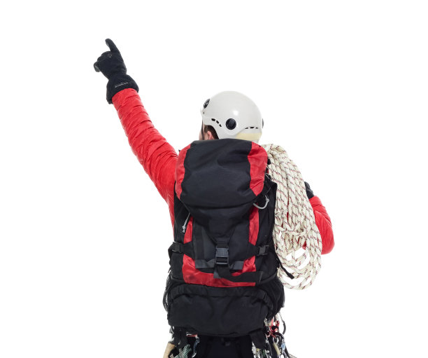 冰上攀登者的后视图指向远方图片下载