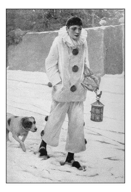 古董画照片:男孩打扮成皮埃罗图片下载