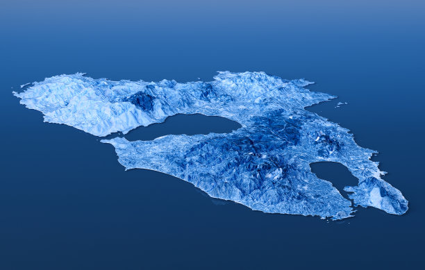 莱斯博斯岛地形图3D景观视图蓝色图片下载