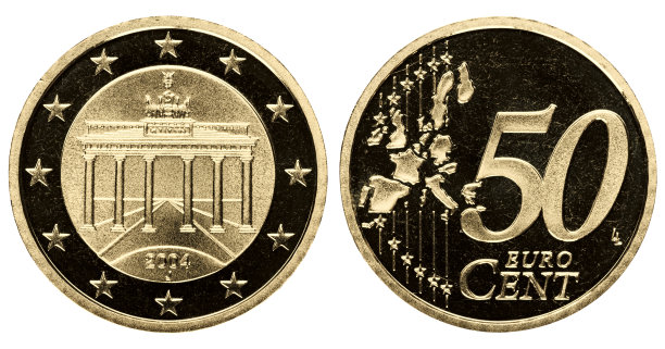 证明50欧分硬币在白色背景剪辑路径图片下载