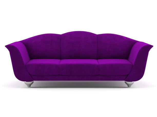 紫色天鹅绒沙发孤立的白色背景图片下载
