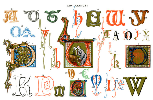 中世纪泥金装饰字母图片下载