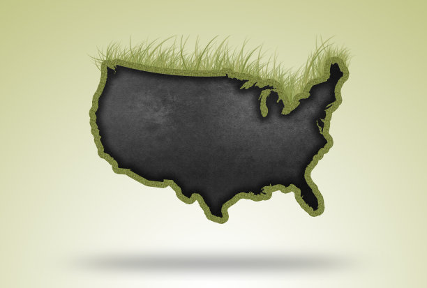 美国边界轮廓形状黑板与绿色的草图片下载