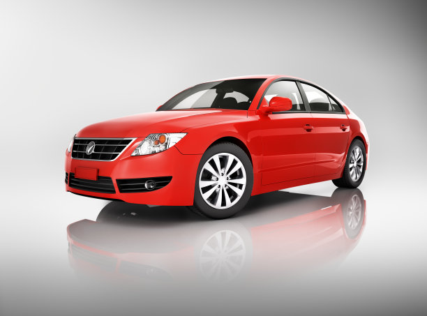 一辆红色中型轿车的摄影棚里图片下载