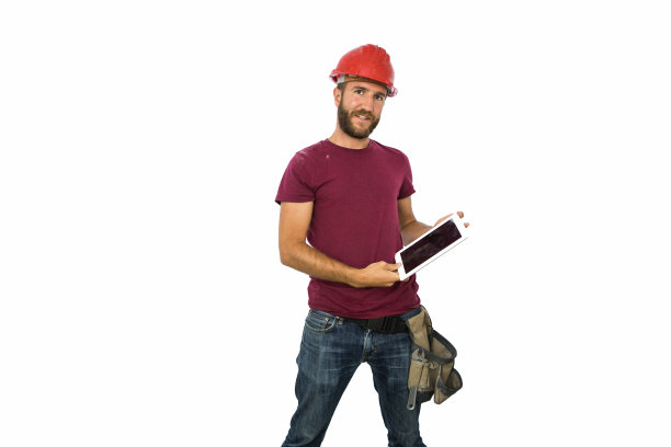 建筑工人使用平板电脑图片下载