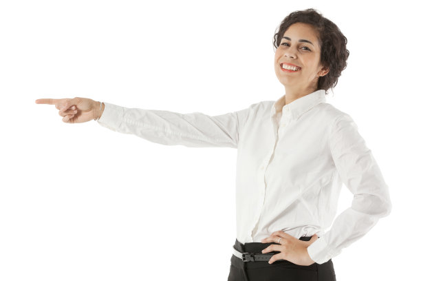 年轻愉快的女商人在打手势图片下载