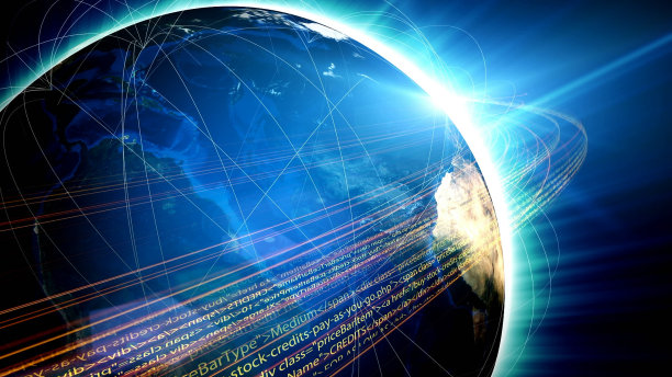 被通信网络包围的蓝色地球仪图片下载