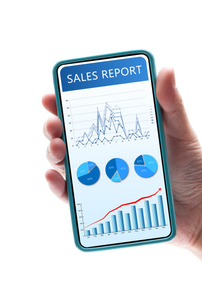 销售报告在智能手机孤立的白色背景图片下载