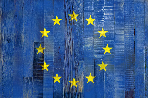 欧盟的旗帜，画在一块脏木板上图片下载